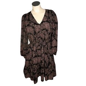 NWT ANN TAYLOR Floral Boho Peasant Dress Cinched Waist Black Pink Size 2